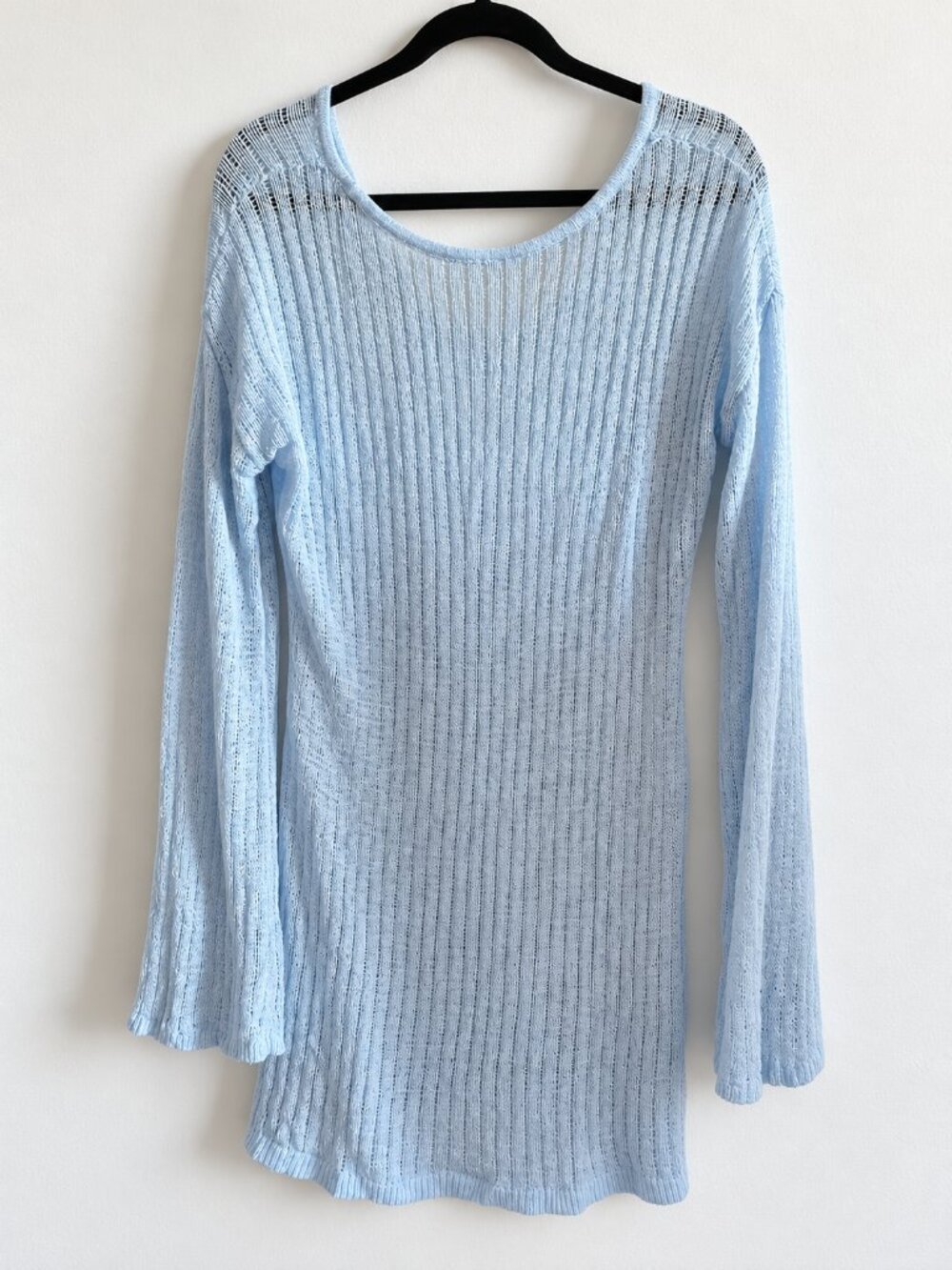 Target Light Blue Open Knit Swim Cover Up Dress Large Long Sleeve Scoop Neck